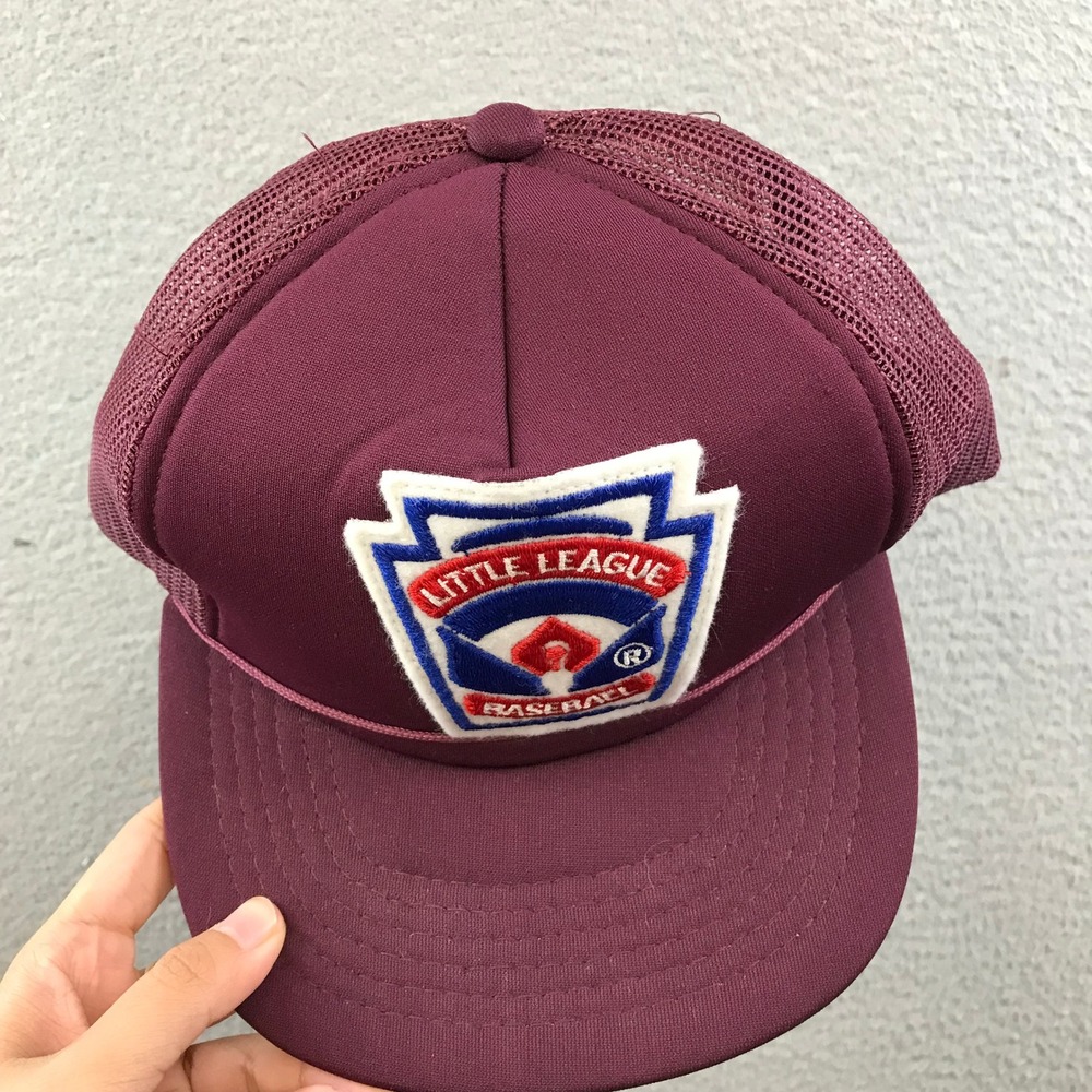 Vintage Little League Baseball Hat Cap Maroon Burgundy Mesh Trucker‎ Style